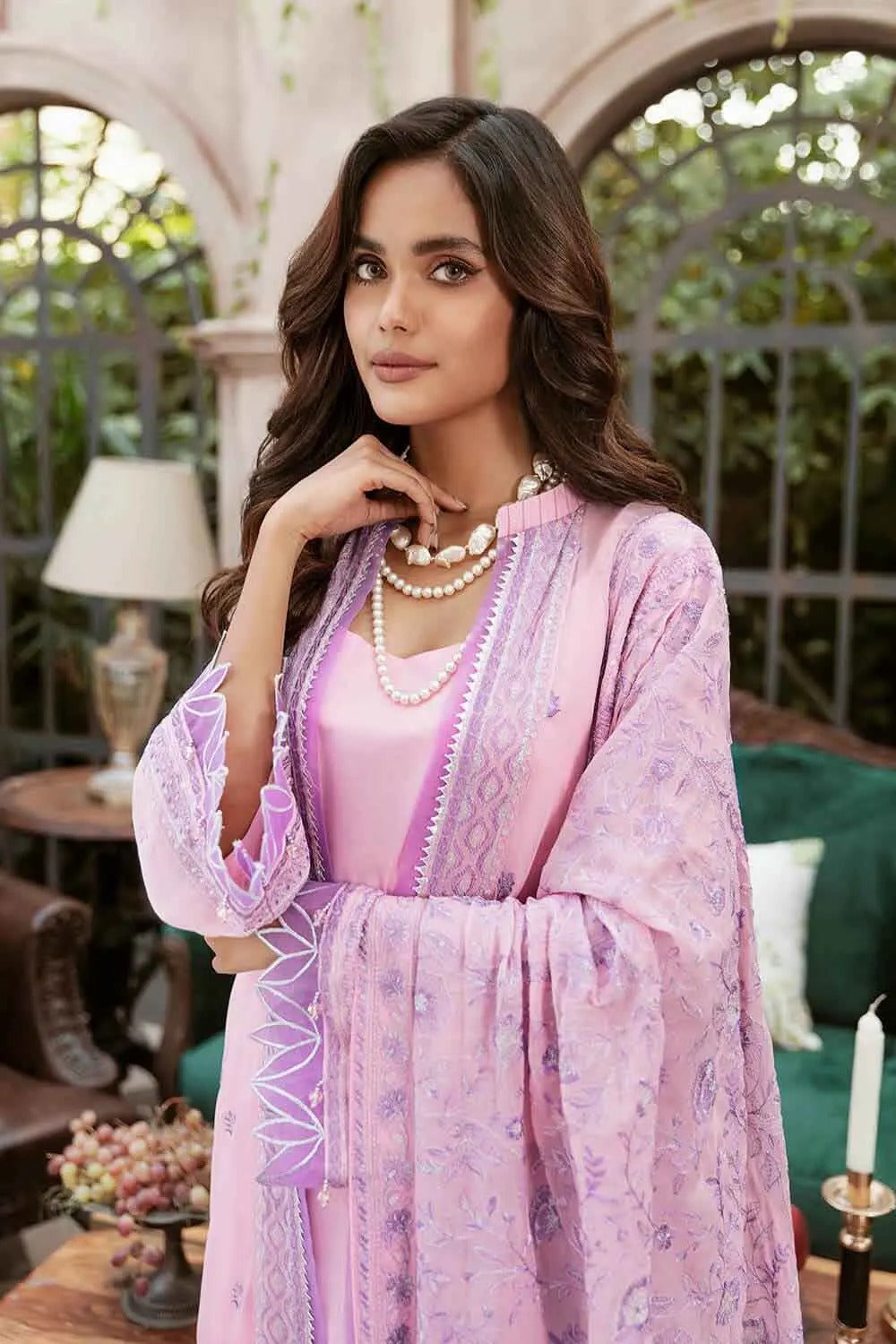 Gul Ahmed 3PC Unstitched Embroidered Luxury Jacquard Suit with Jacquard Dupatta 3PC Unstitched Embroidered Chiffon Suit with Chiffon Dupatta FE-22025