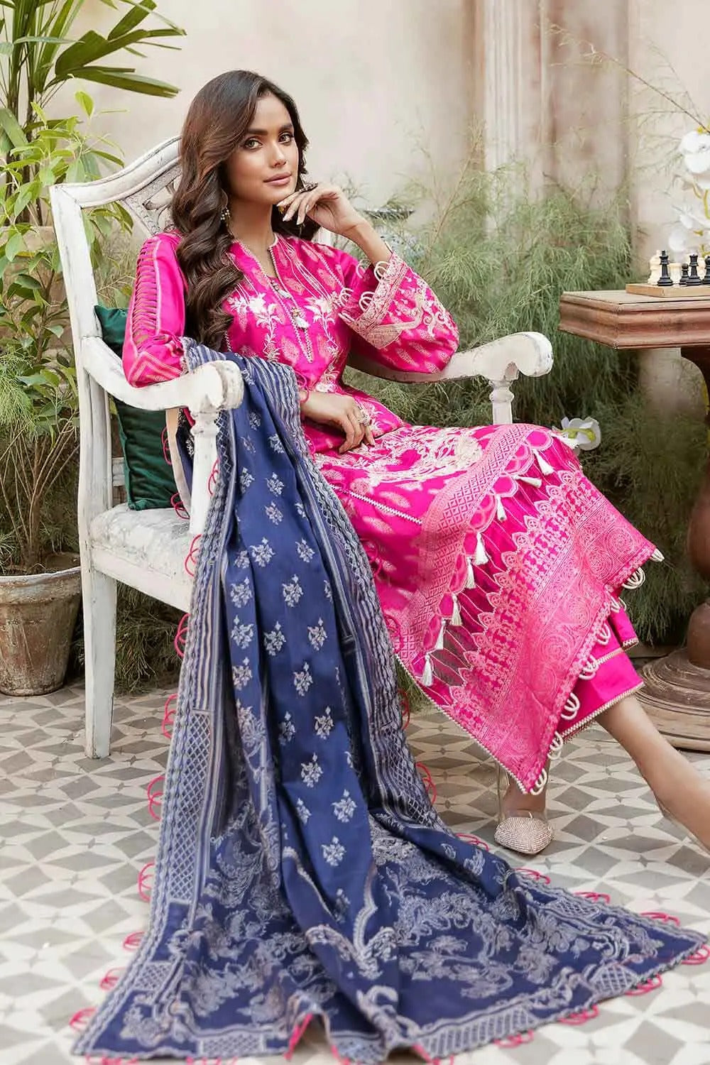 Gul Ahmed 3PC Unstitched Embroidered Luxury Jacquard Suit with Jacquard Dupatta FE-22027