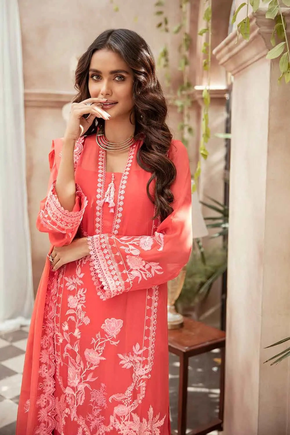 Gul Ahmed 3PC Unstitched Embroidered Chiffon Suit with Cotton Net Dupatta FE-22030