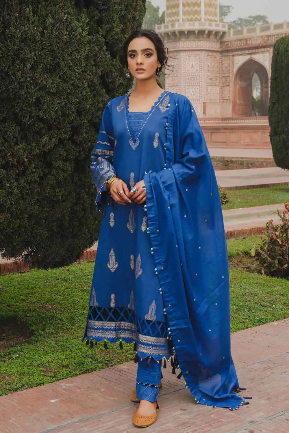 Gul Ahmed 3PC Unstitched Jacquard Suit with Sequins Embroidered Denting Dupatta FE-22033