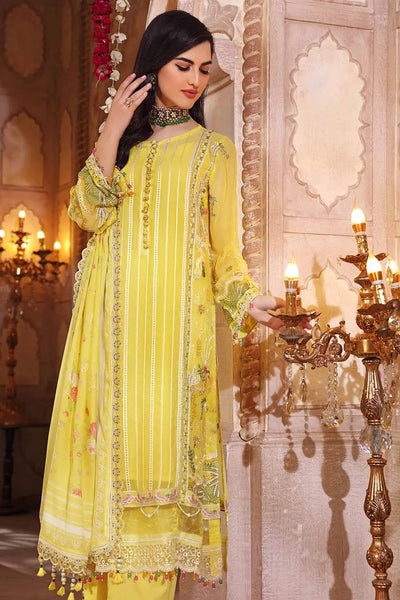 Gul Ahmed 3PC Unstitched Schiffli Chiffon Embroidered Suit with Striped Organza Dupatta FE-22052