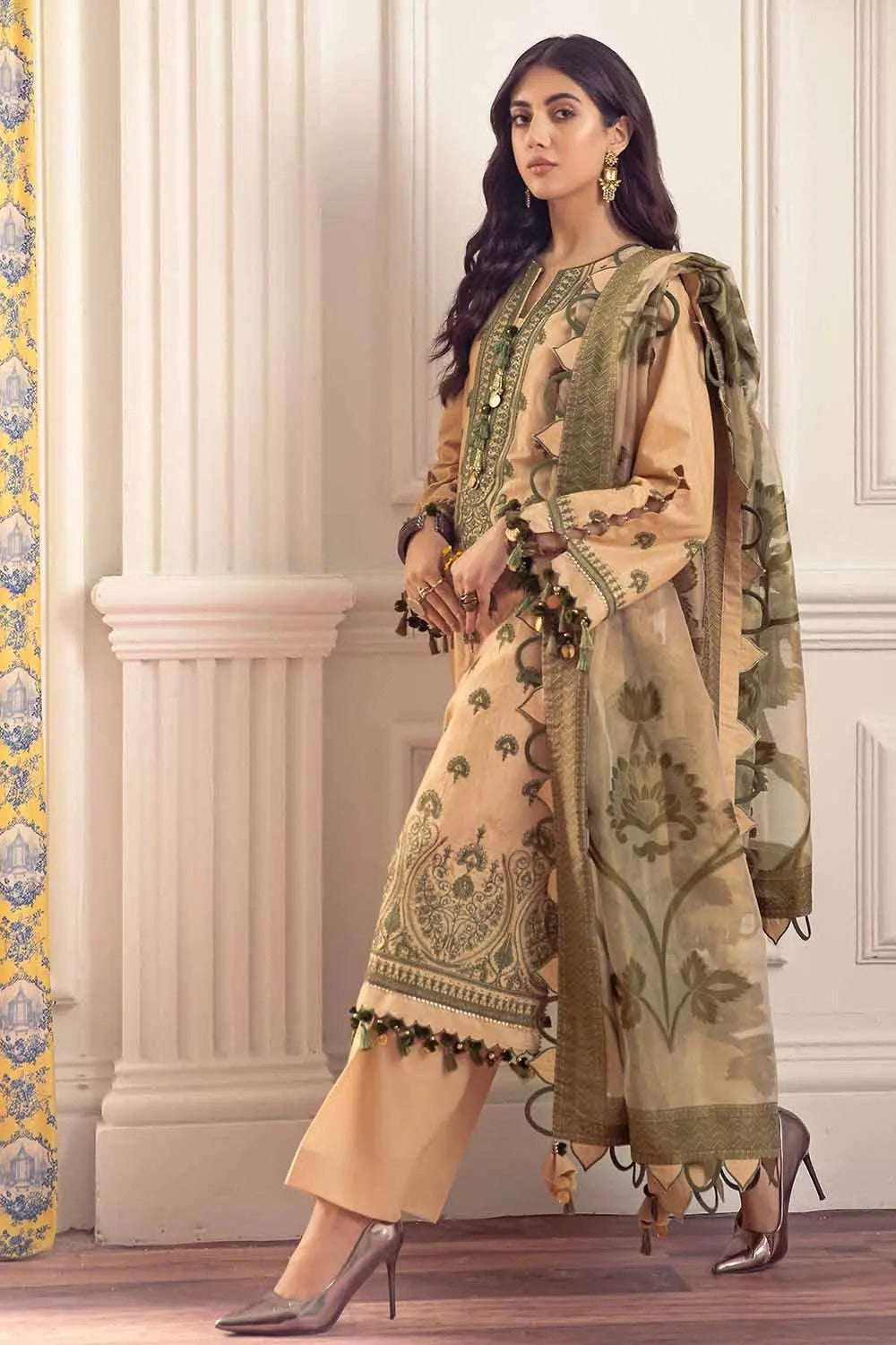 Gul Ahmed 3PC Unstitched Lawn Embroidered Suit with Mehsuri Jacquard Dupatta FE-22071