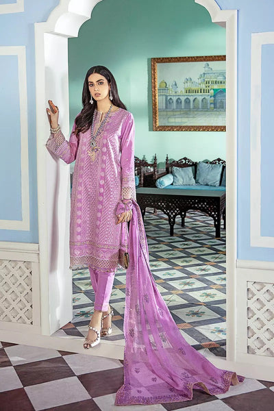 Gul Ahmed 3 PC Unstitched Embroidered Suit with Gold Printed Chiffon Dupatta FE-322