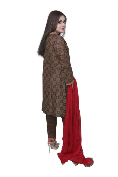 The Ocean 3 Piece Stitched Embroidered Linen Suit With Chiffon Dupatta SA-001