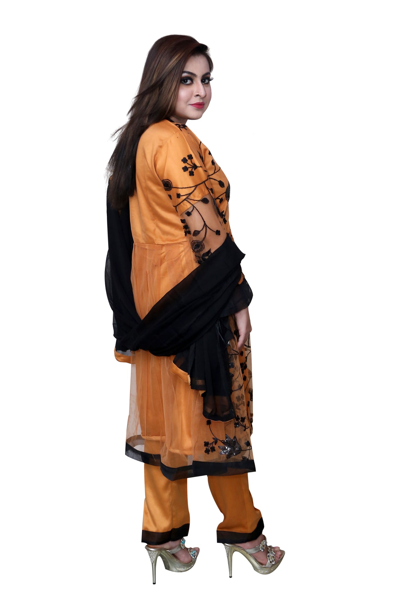 The Ocean 3 Piece Stitched Embroidered Net Shirt With Chiffon Dupatta SA-004