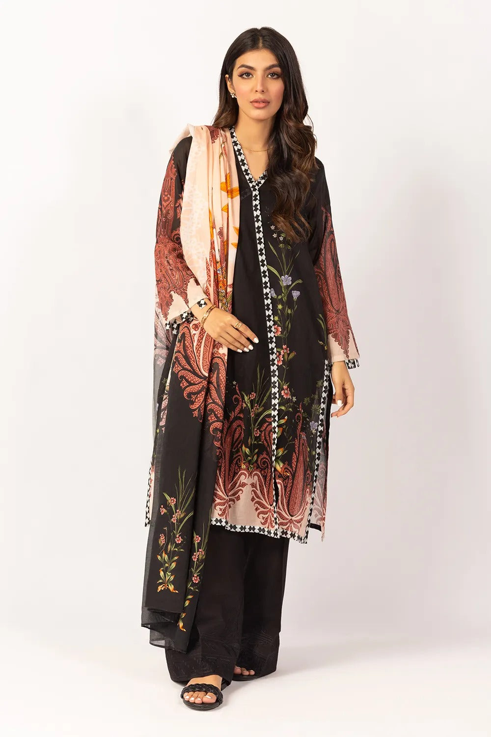 Gul Ahmed Kaaj 02 Piece Stitched Printed Cotton Shirt With Lawn Dupatta IPS-21-49 DP