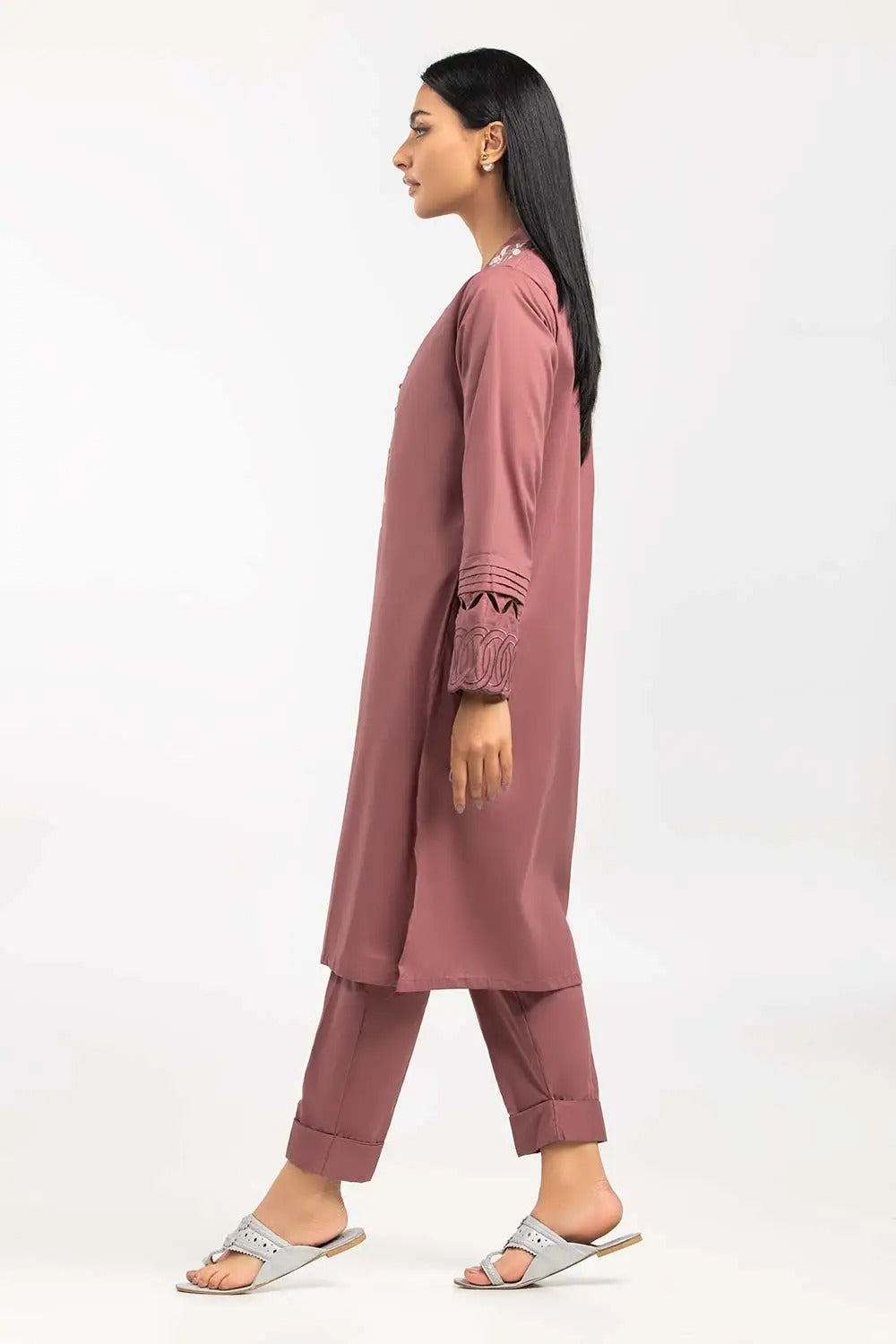 Gul Ahmed Kaaj 02 Piece Stitched Embroidered Cambric Shirt With Trousers IPS-21-83