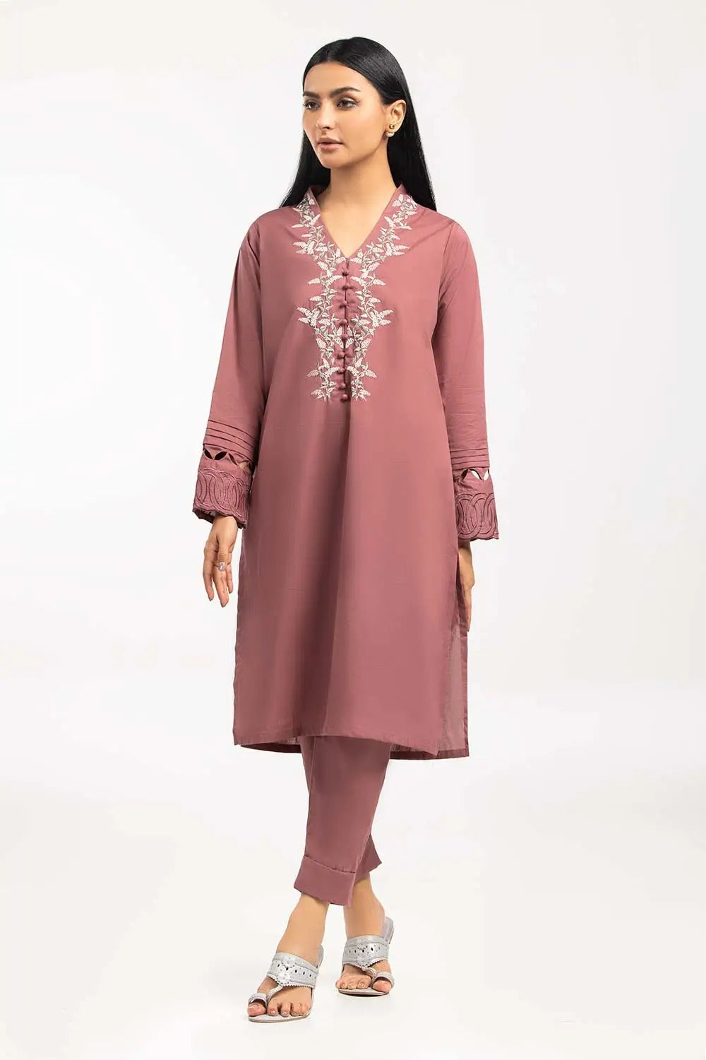 Gul Ahmed Kaaj 02 Piece Stitched Embroidered Cambric Shirt With Trousers IPS-21-83
