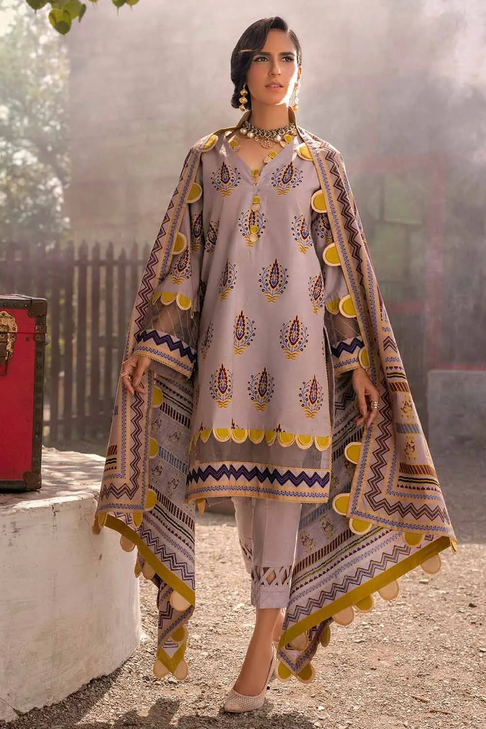 Gul Ahmed 3PC Unstitched Gold Printed Khaddar Suit K-12029 B