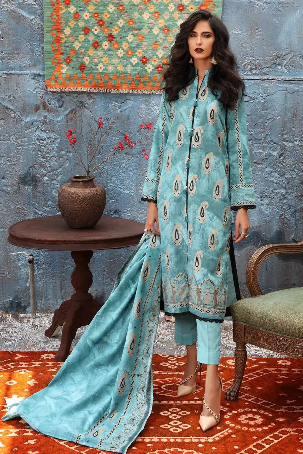 Gul Ahmed 3PC Unstitched Gold Printed Khaddar Suit K-12035 A