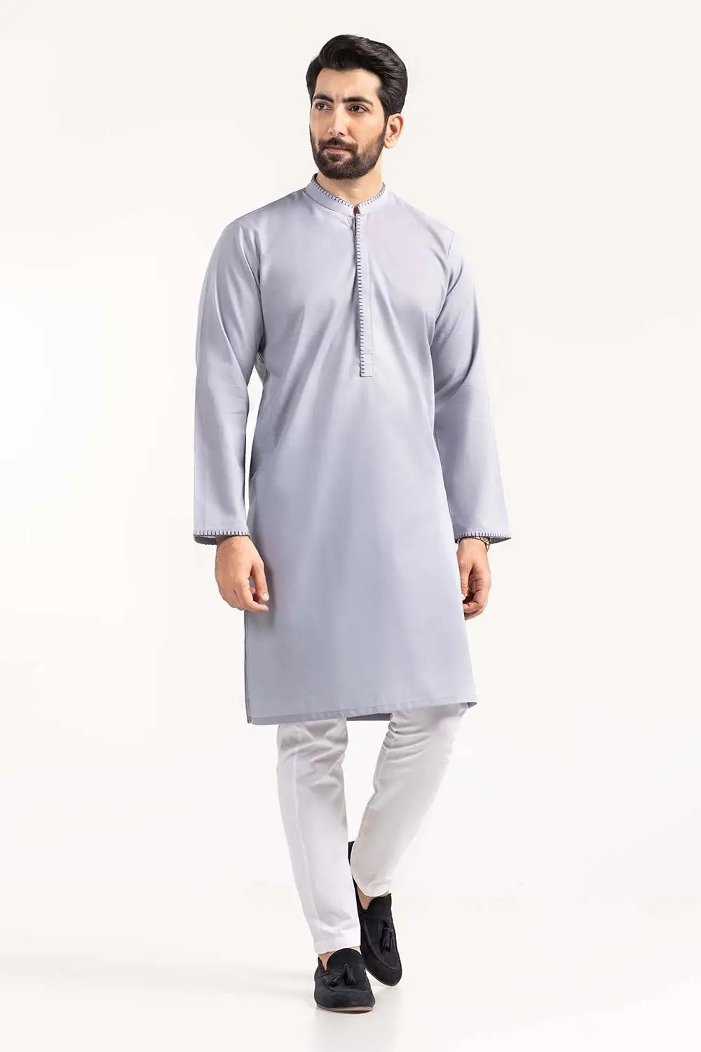 Gul Ahmed Ready to Wear Grey Semi Fashion Kurta - KE-1459