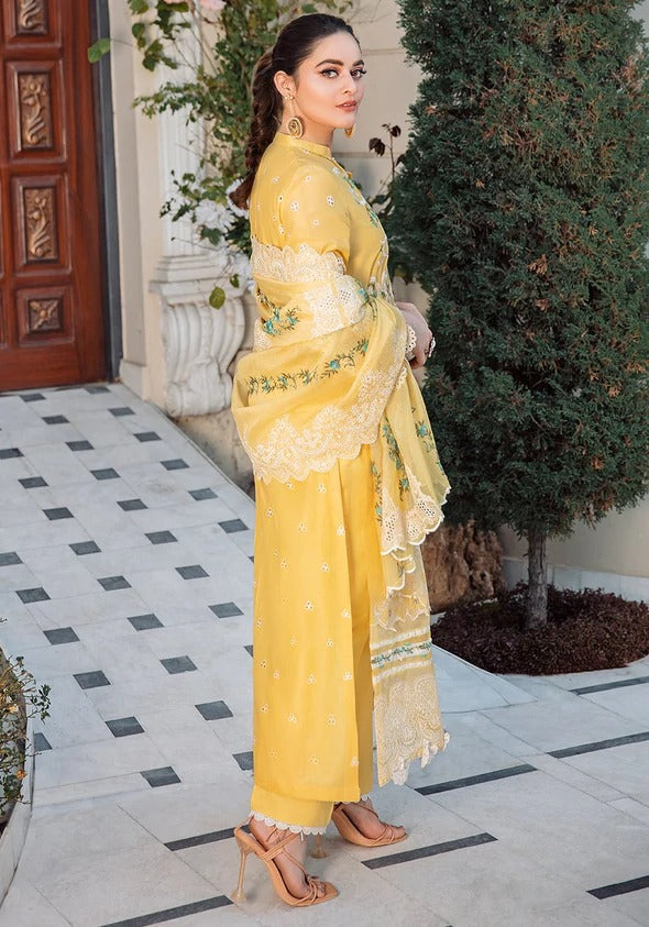 Kafh Premium 3 Piece Stitched Embroidered Lawn Suit - KLL-01-A DAFFODIL