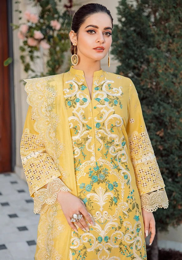 Kafh Premium 3 Piece Stitched Embroidered Lawn Suit - KLL-01-A DAFFODIL