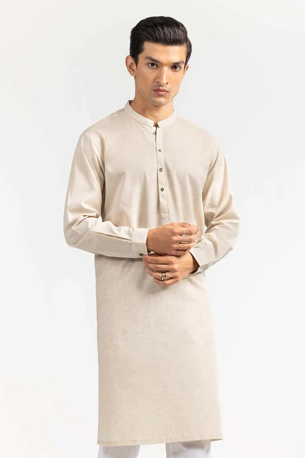 Gul Ahmed Ready to Wear Basic Cream Kurta - KP-1851