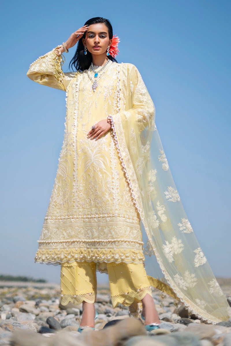 SANA SAFINAZ 3 Piece Unstitched Embroidered Center Panel On Woven Net Suit - L231-007B-CX