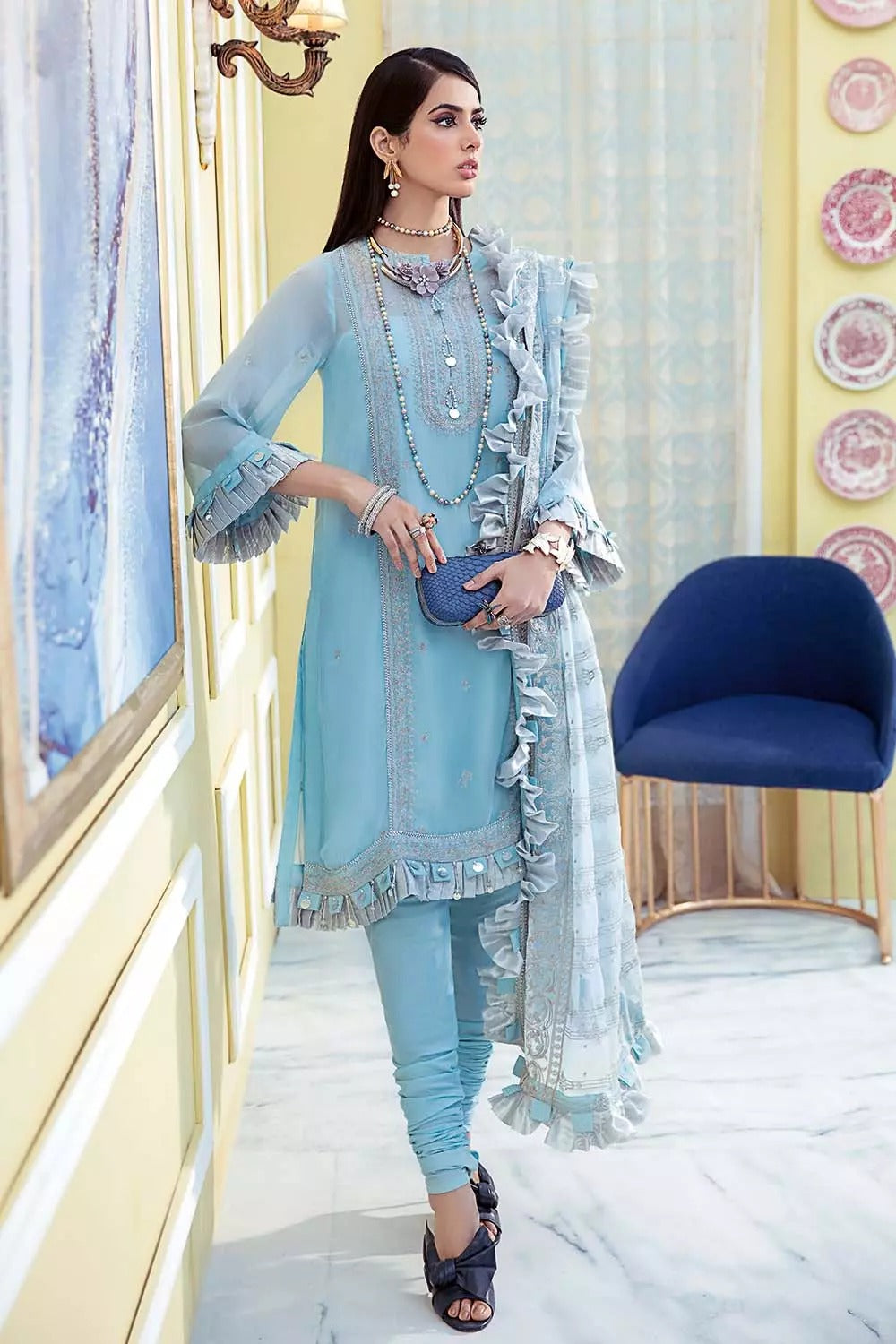 Gul Ahmed 3PC Unstitched Chiffon Embroidered Suit LE-28