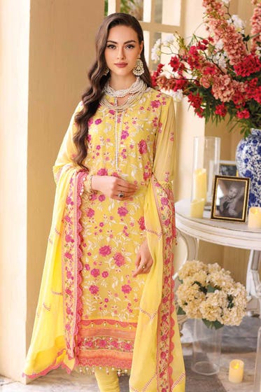 Gul Ahmed 3PC Embroidered Chiffon Unstitched Suit LE-32010