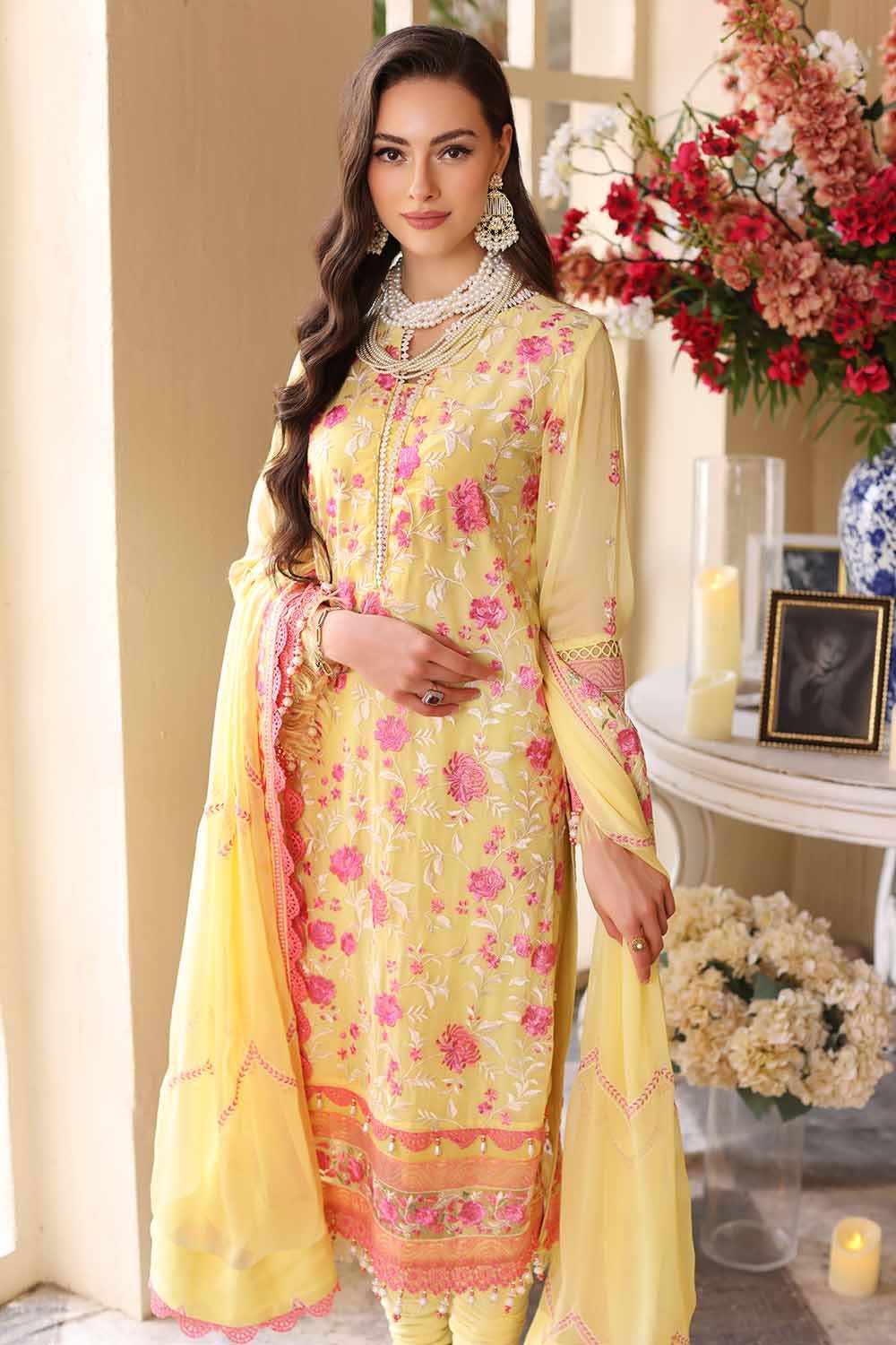 Gul Ahmed 3PC Embroidered Chiffon Unstitched Suit LE-32010