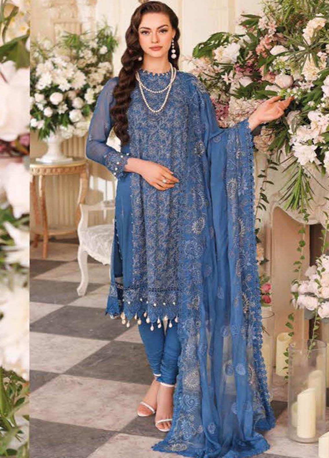 Gul Ahmed 3PC Embroidered Chiffon Unstitched Suit LE-32011
