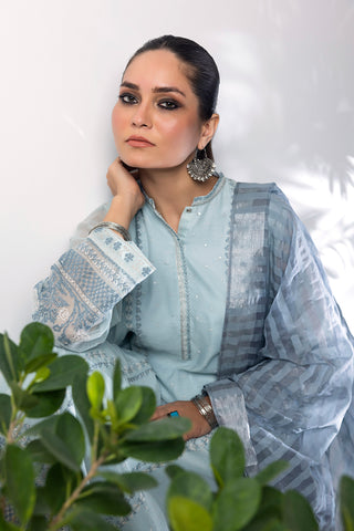 Lakhany 03 Piece Ready to wear Embroidered Organza with Khaddi dupatta - LG-ZH-0003