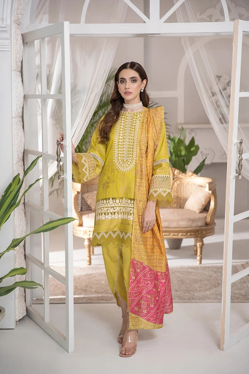 RAAYA Luxury Embroidered Jacquard Stitched 3pc Suit D-02 LIMELIGHT