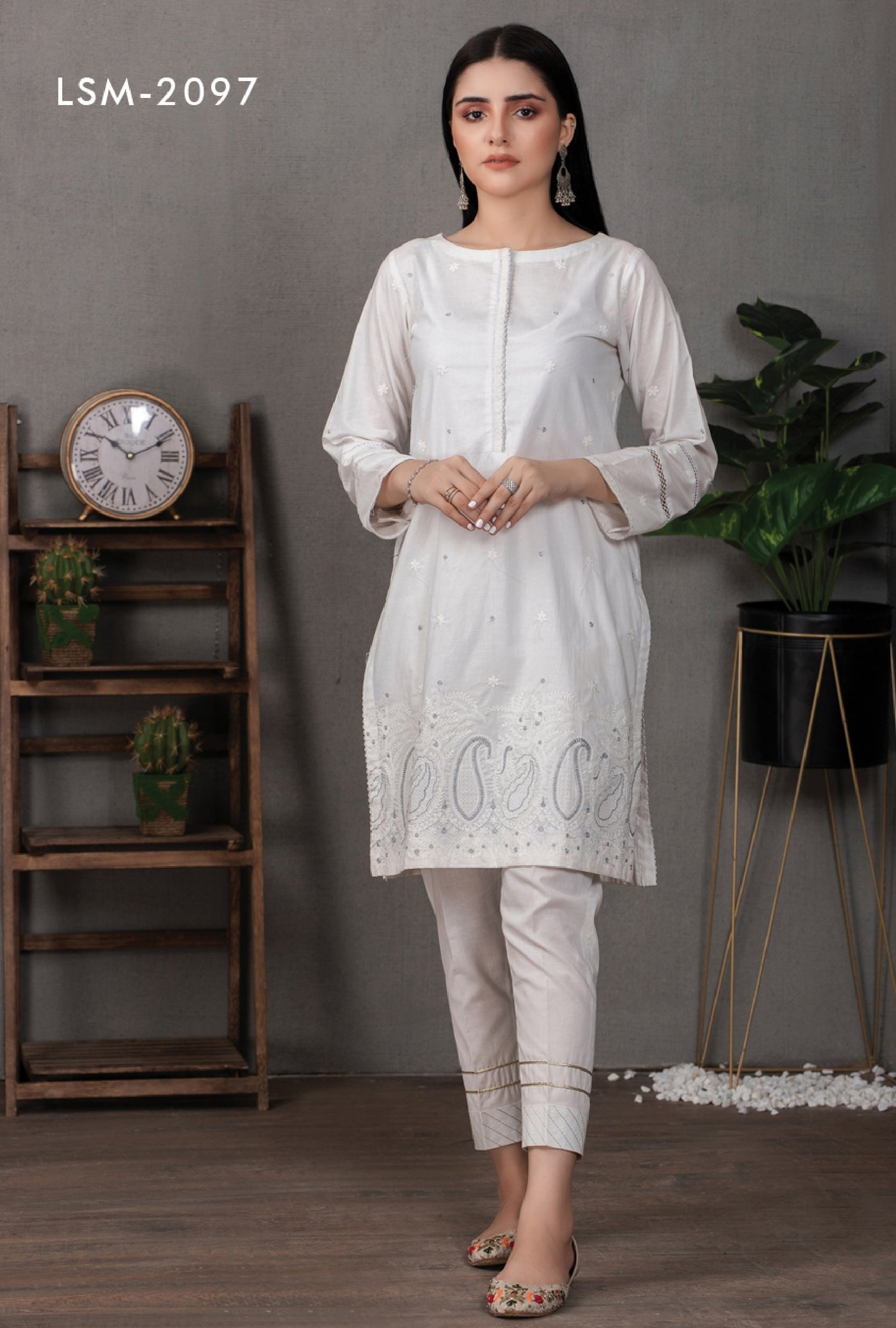 Lakhani Classic White Pret 01 Piece Stitched Embroidered Shirt LSM-2097