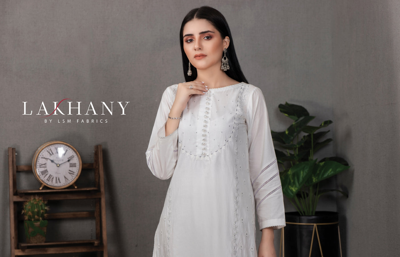 Lakhani Classic White Pret 01 Piece Stitched Embroidered Shirt LSM-2098