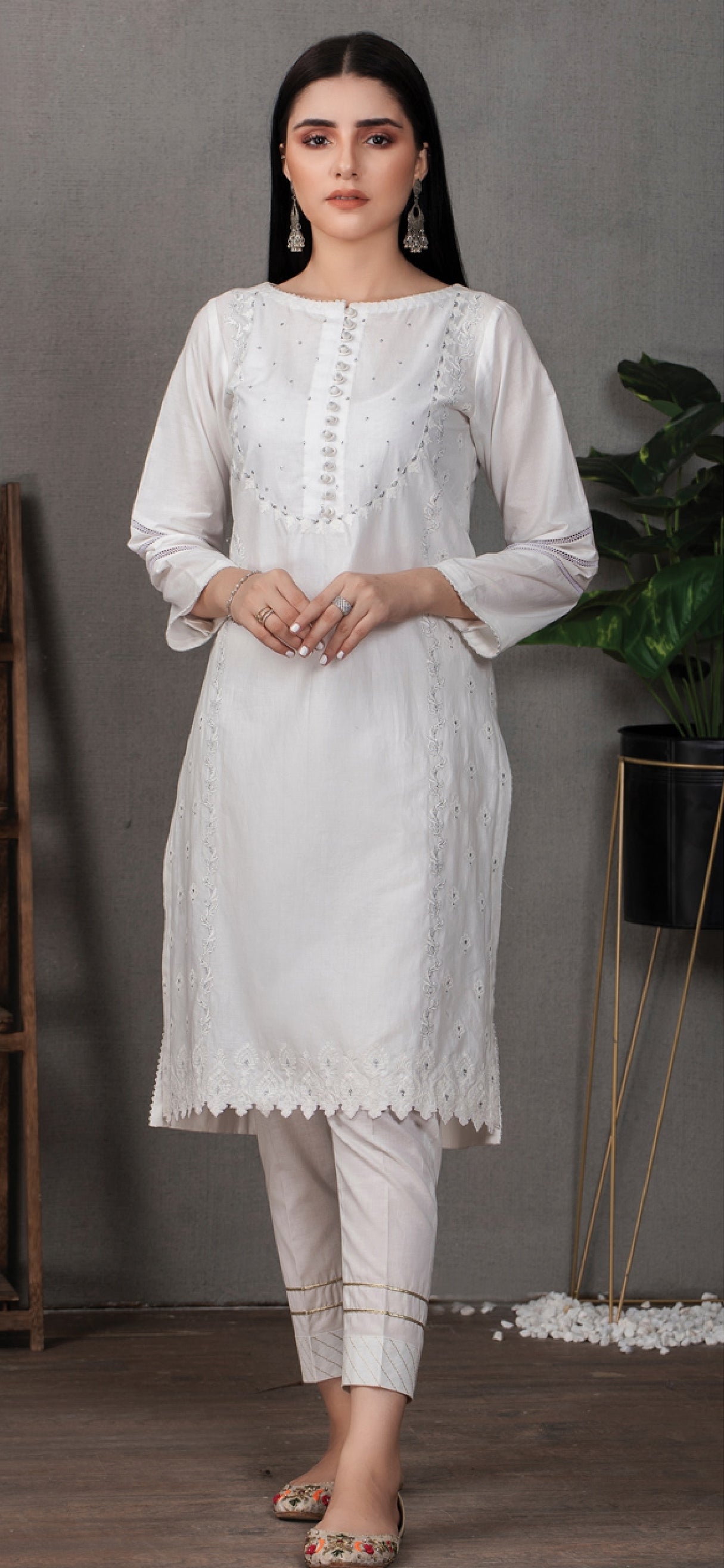 Lakhani Classic White Pret 01 Piece Stitched Embroidered Shirt LSM-2098
