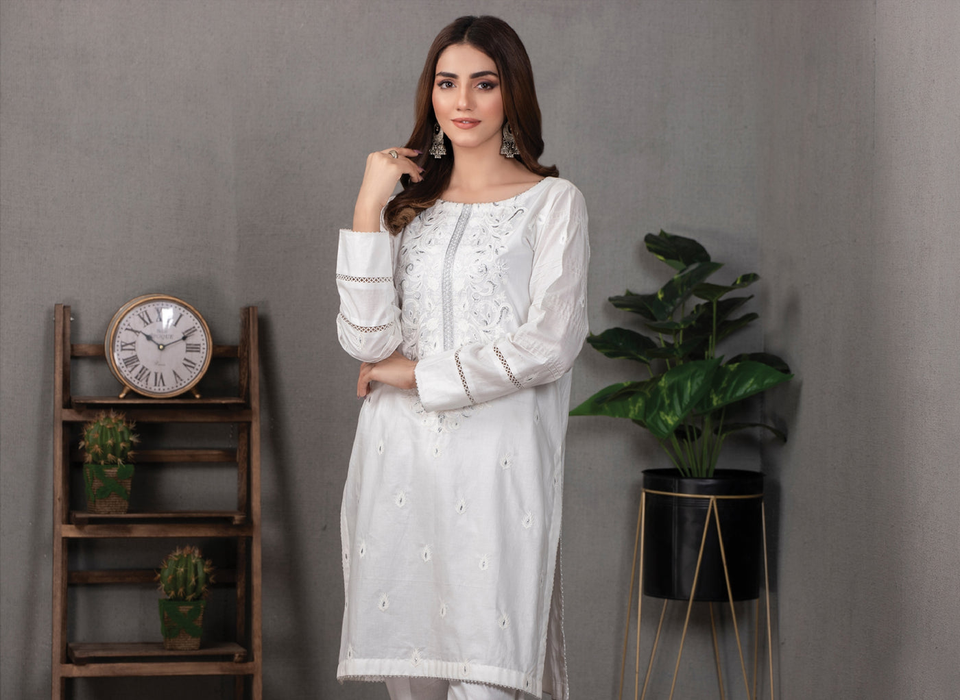 Lakhani Classic White Pret 01 Piece Stitched Embroidered Shirt LSM-2099