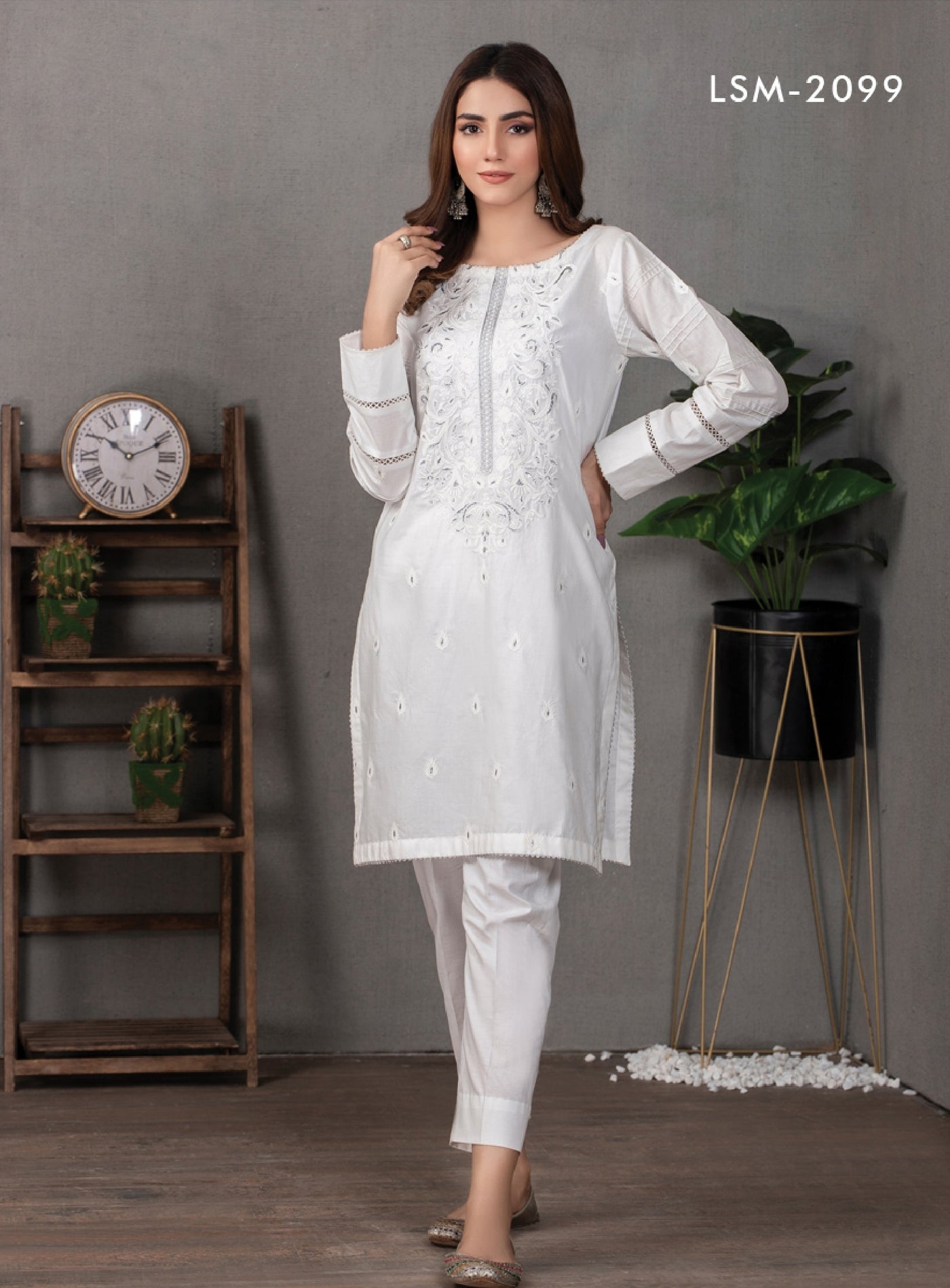 Lakhani Classic White Pret 01 Piece Stitched Embroidered Shirt LSM-2099