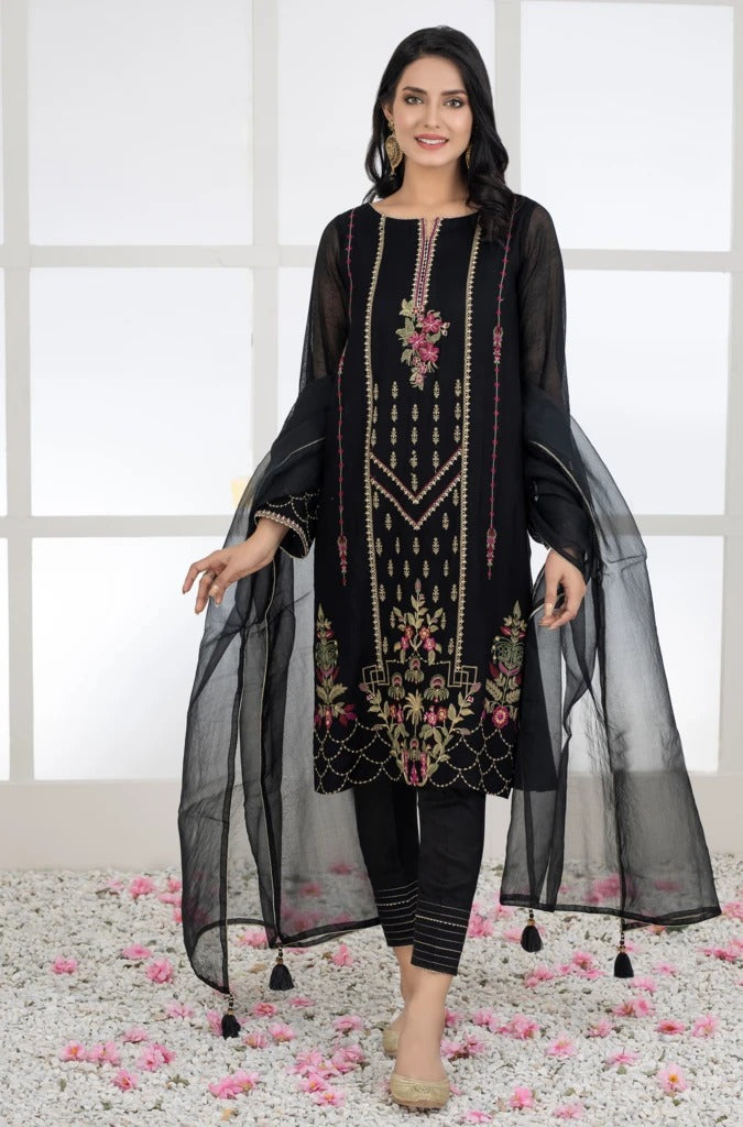 Ready To Wear Lakhany 03 Piece Embroidered Khaadi Net Suit LSM-2454