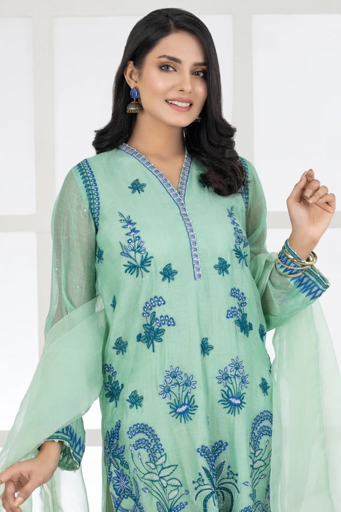 Ready To Wear Lakhany 03 Piece Embroidered Khaadi Net Suit LSM-2458