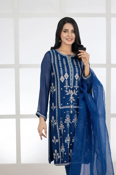 Ready To Wear Lakhany 03 Piece Embroidered Khaadi Net Suit LSM-2459