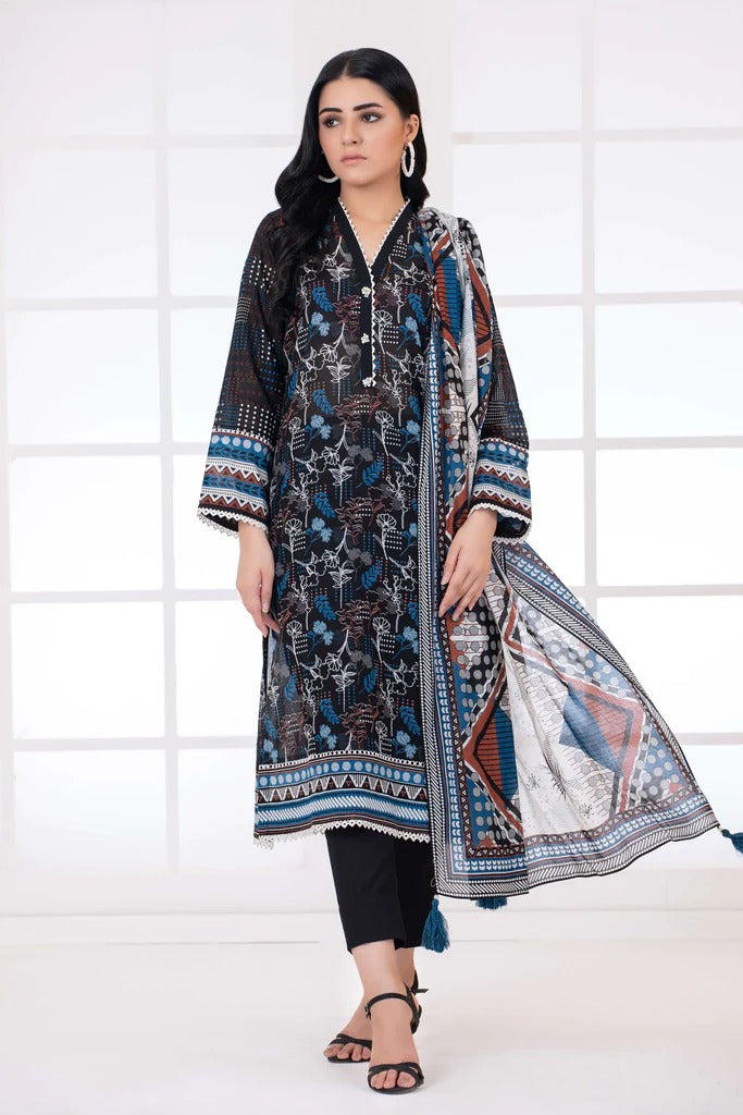 Lakhany 3 Piece Stitched Monochrome Printed Lawn Suit - LSM-2781
