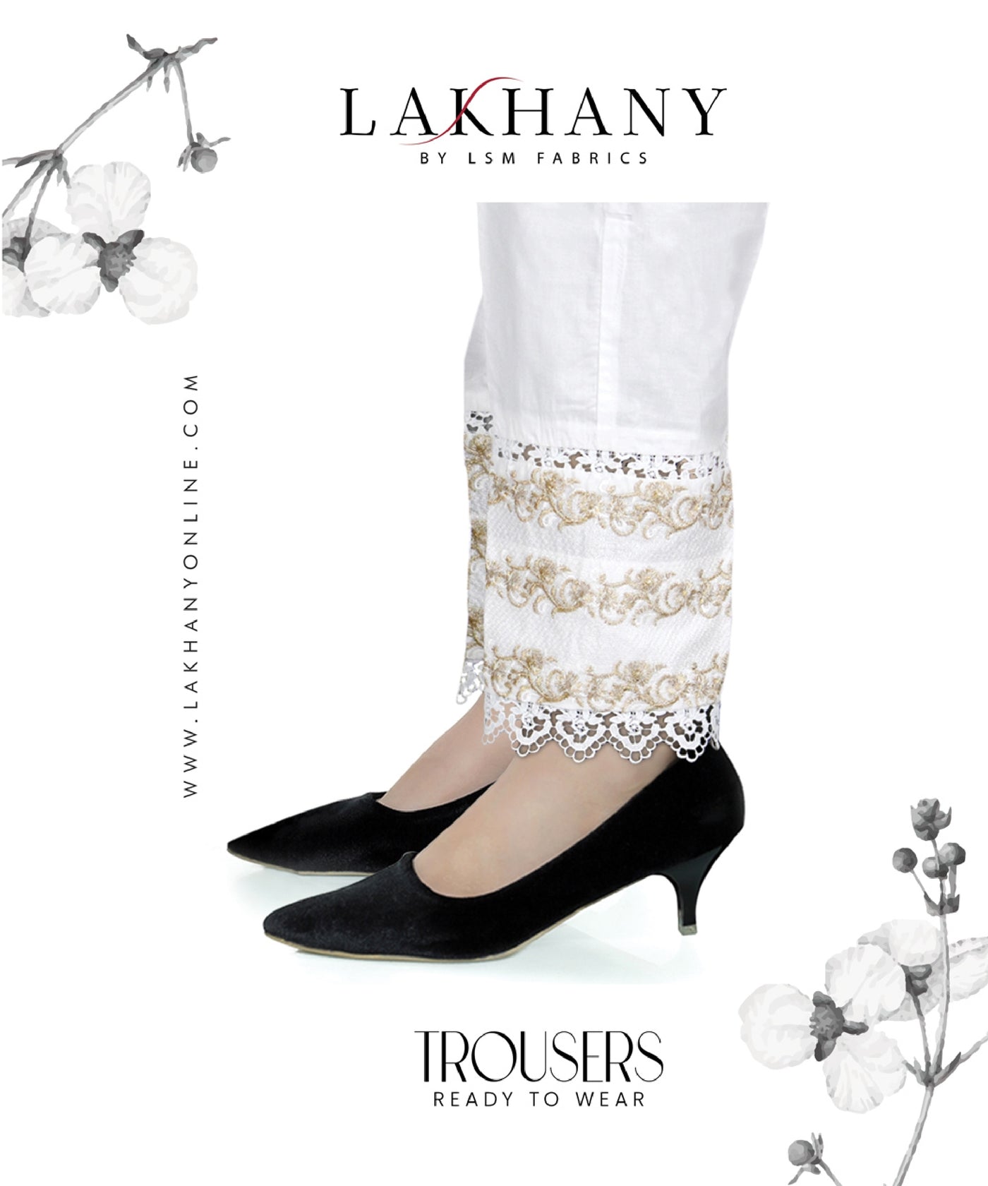 Lakhany 01 Piece Embroidered Stitched Trousers LSM-T-1980-White