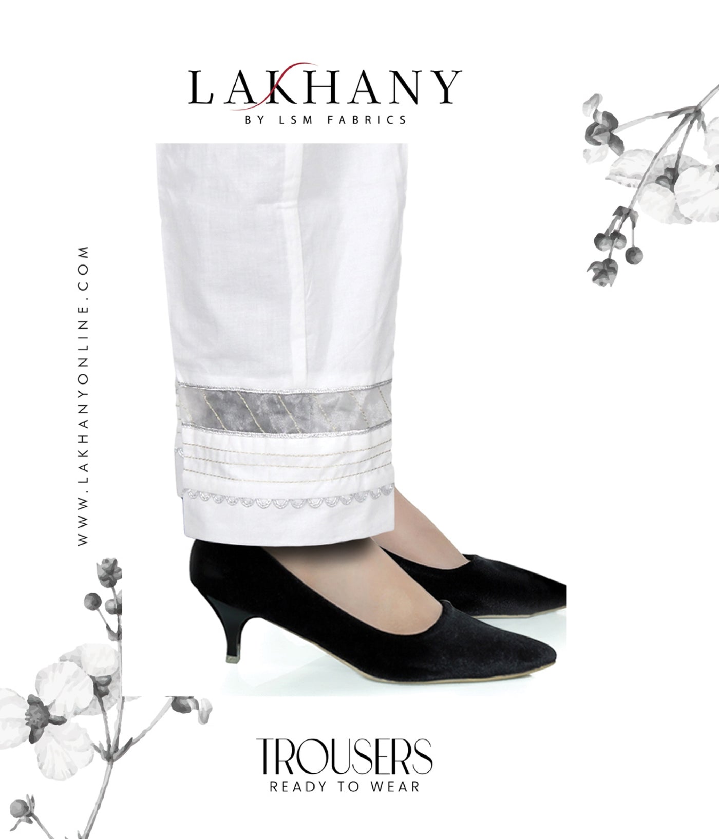 Lakhany 01 Piece Embroidered Stitched Trousers LSM-T-2091-White