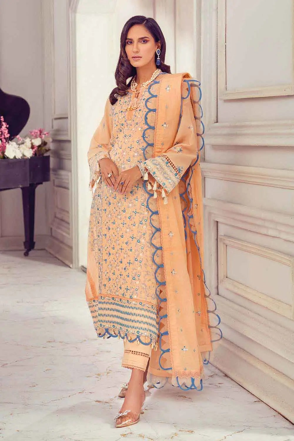 Gul Ahmed 3PC Swiss Voile Unstitched Embroidered Suit With Embroidered Lawn Dupatta LSV-22014