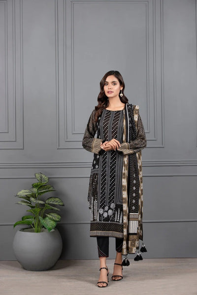 Lakhani Mono Chrome 3 Piece Unstitched Printed Lawn Suit MCC-7018