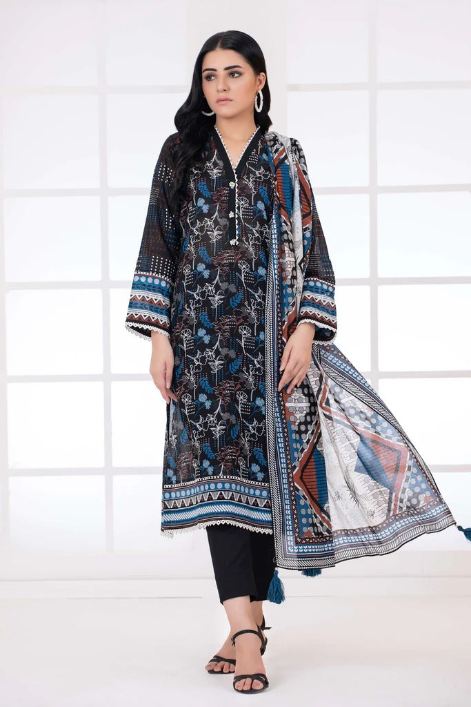 Lakhany 3 Piece Unstitched Monochrome Printed Lawn Suit - MCP-7011