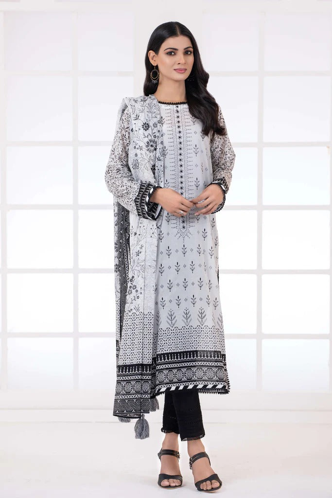 Lakhany 3 Piece Unstitched Monochrome Printed Lawn Suit - MCP-7012