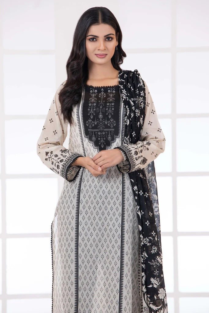 Lakhany 3 Piece Unstitched Monochrome Printed Lawn Suit - MCP-7014