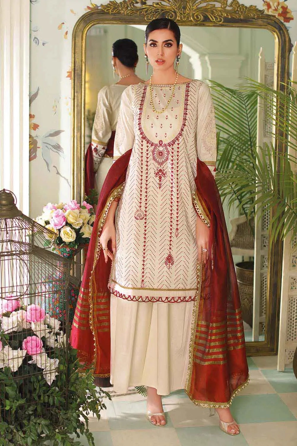 Gul Ahmed 3PC Embroidered Lawn Suit With Jacquard Dupatta MJ-22025