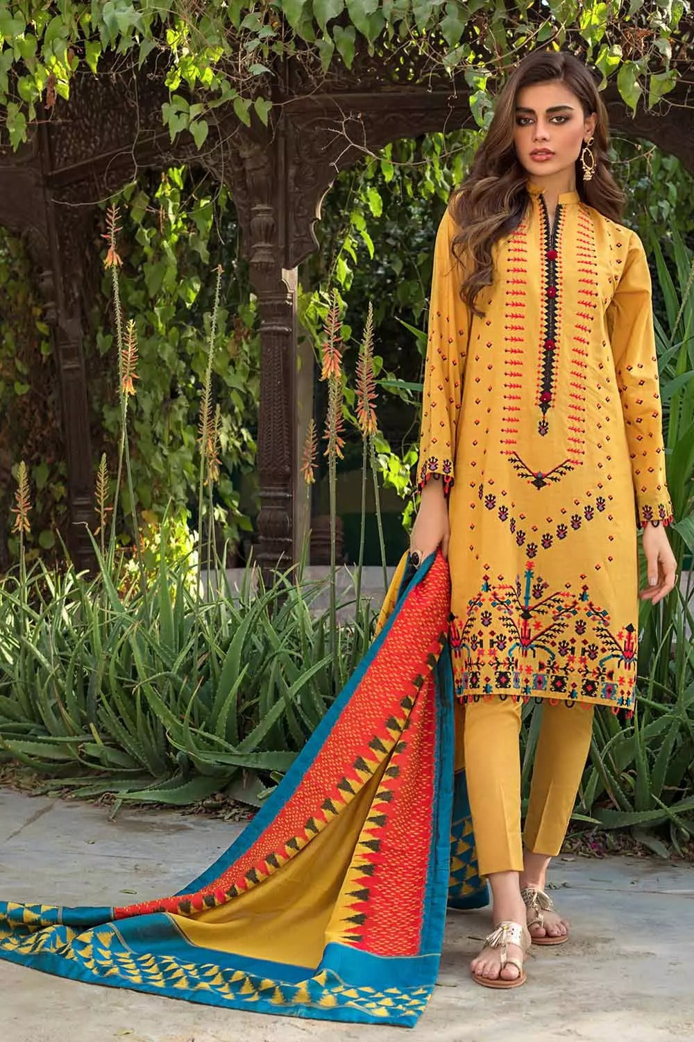 Gul Ahmed 3PC Unstitched Lawn Embroidered Suit With Jacquard Dupatta MJ-87