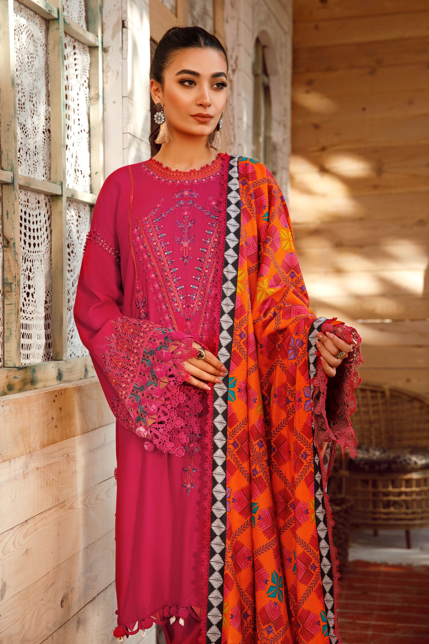 Maria. B 3 Piece Unstitched Linen Embroidered Suit - MPT-1604-A