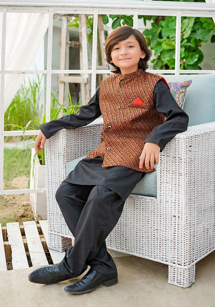 Ochre Clothing Stitched Kid’s Collection 3 Piece Boys Cotton Suit - OBK 50