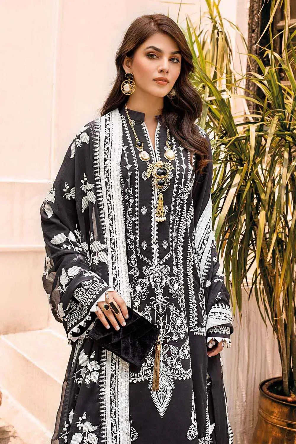 Gul Ahmed 3PC Embroidered Lawn Unstitched Suit With Embroidered Chiffon Dupatta PM-12010