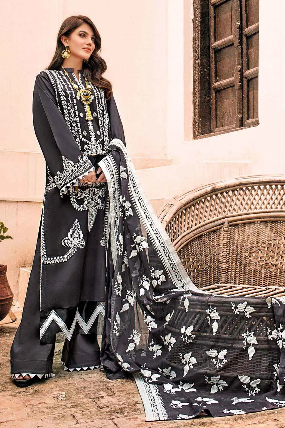 Gul Ahmed 3PC Embroidered Lawn Unstitched Suit With Embroidered Chiffon Dupatta PM-12010