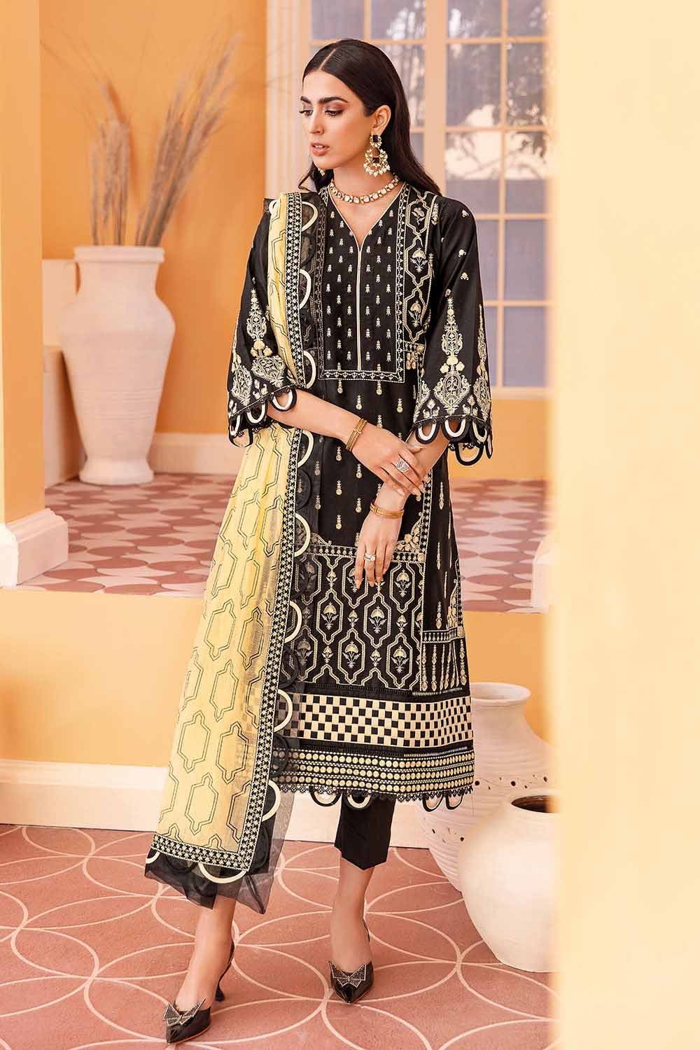 Gul Ahmed 3PC Embroidered Lawn Unstitched Suit With Embroidered Net Dupatta PM-22004