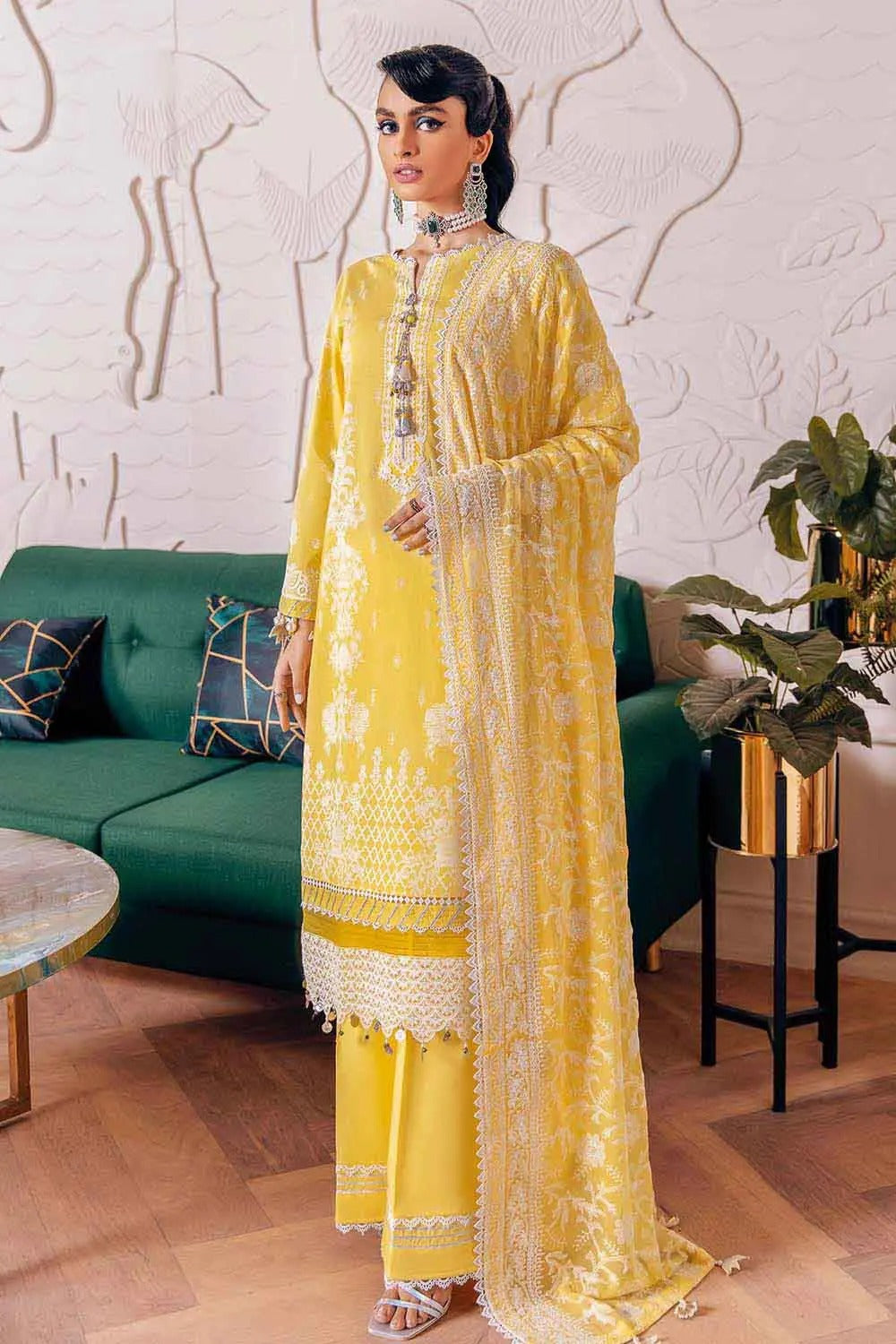 Gul Ahmed 3PC Sequins Embroidered Lawn Unstitched Suit With Embroidered Chiffon Dupatta PM-22014