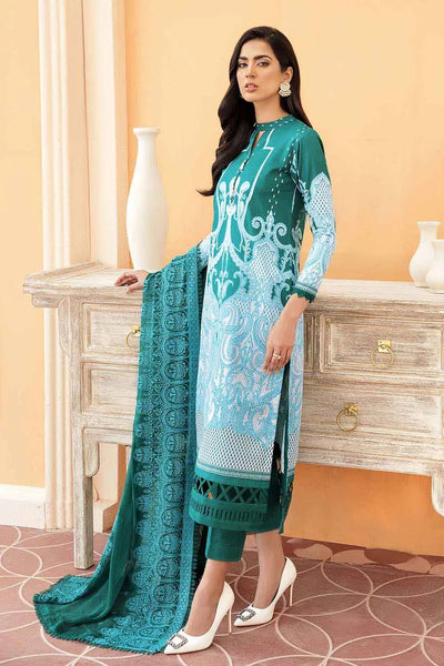 Gul Ahmed 3PC Unstitched Printed Lawn Suit With Embroidered Chiffon Dupatta PM-22020